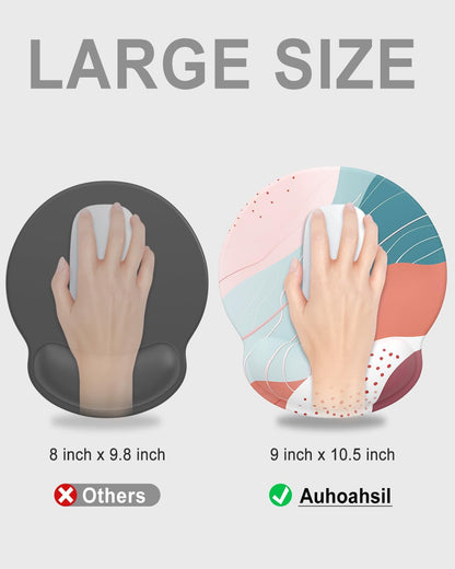 Ergonomic Mouse Pad with Wrist Rest, Comfortable Silicone Non-Slip Computer Pain Relief Gel Mouse Mat with Wrist Support for Gaming, Work, Office, Women & Men, Cute Pattern, Beige