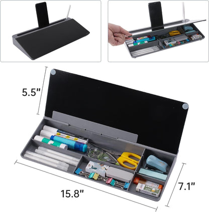 TSJ OFFICE Desktop Whiteboard Dry-Erase-Board - Computer Keyboard Stand White Board Surface Pad with Drawer, Desk Organizers with Accessories for Office, Home, School Supplies - Black