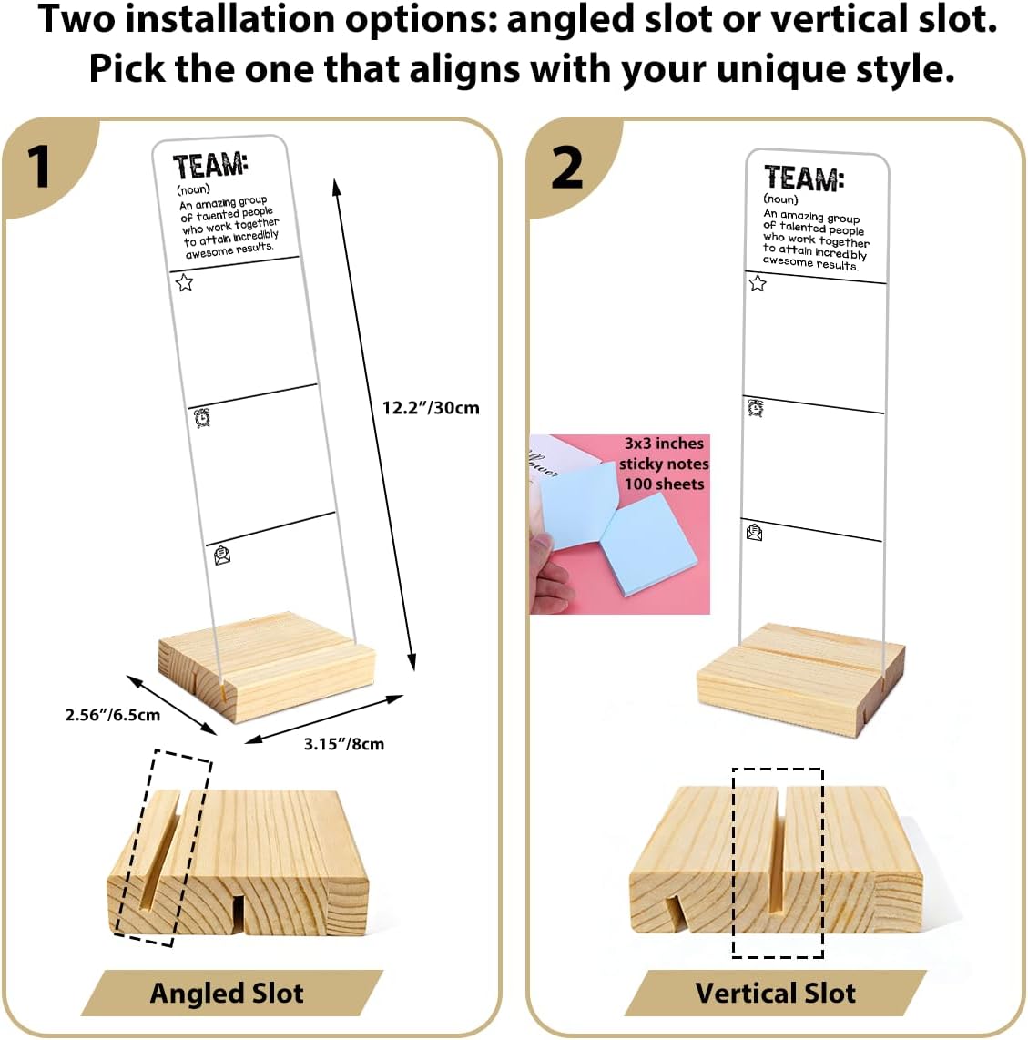 Monitor Memo Board with Removable Wooden Base Acrylic Portable Sticky Note Holder, It is Okay to Acrylic Message Board Sign, Office Desk Desk Set Sticky Notes 100 Sheets