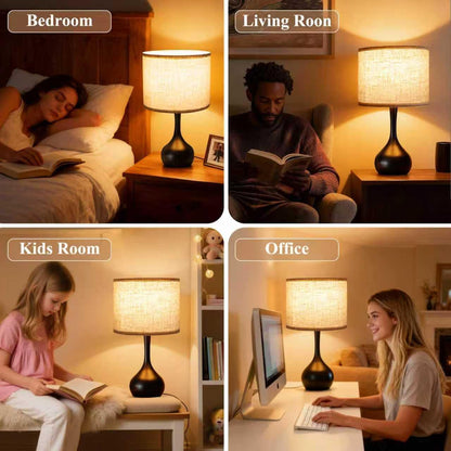 ONEWISH Touch Bedside Lamp for Bedroom, 3-Way Dimmable Farmhouse Table Lamps for Nightstand with Fabric Shade, Desk Lamp for Kids Reading, Home Office
