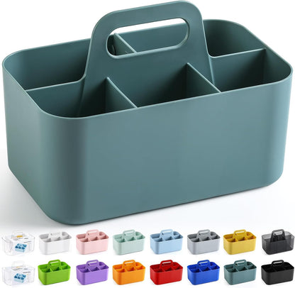Multiuse Caddy Organizer with Handle, Portable Divided Plastic Tote Bin - Art Craft, Stationary Pen Marker Crayons, Makeup Hair Supplies Storage - Bathroom, Classroom, Dorm, Office, Desk Holder -Black