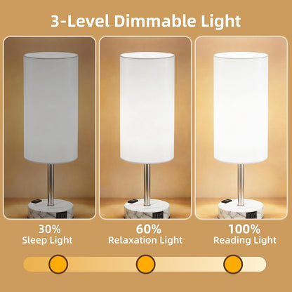 Table Lamp for Nightstand, High-Sensitivity Touch, 3-Level Dimmable Bedside Lamp with AC Outlet | USB | and USB-C, Ideal Night Stand Lamp for Bedroom, Reading, Living Room(Warm&Wooden)