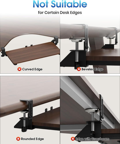 Small Keyboard Tray Under Desk, Pull Out Keyboard & Mouse Tray with Adjustable C-clamp, 20(25.9 Including Clamps) x 11.8 Inch Slide Out Computer Keyboard Drawer Mouse Tray for Typing, Walnut