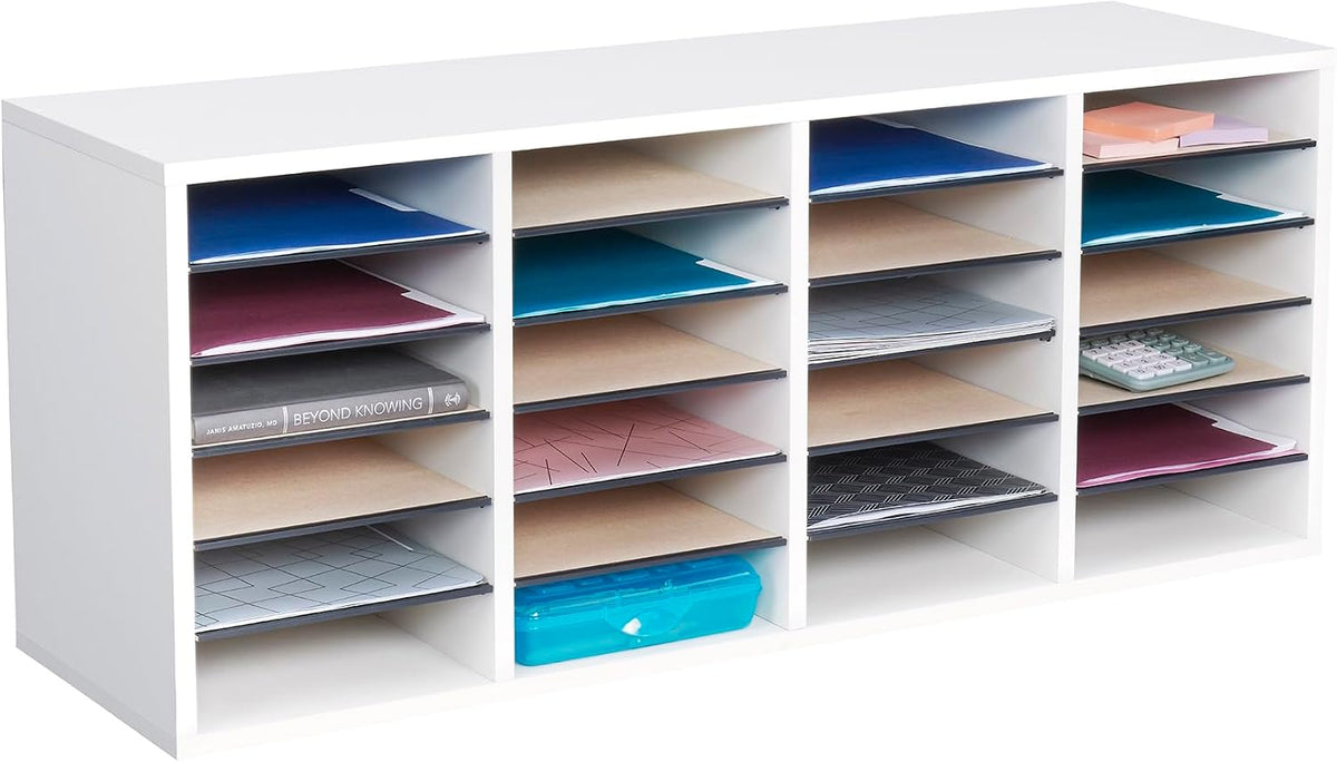 Safco 9422GR Wood Adjustable Literature & Paper Organizer, 16 Adjustable Compratment, Stackable Durable Construction, Home, Office, Mailroom, Classroom Mailbox , Gray