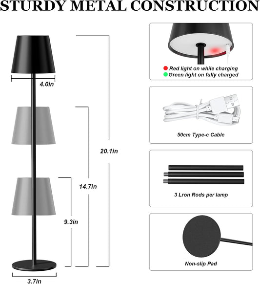 Kakanuo Cordless Table Lamp Rechargeable Black - KK 5000mAH Battery Operated Lamp for Counter, 3 Color Stepless Dimming Wireless Lamp for Dining Kitchen, Outdoor Patio, Touch Control