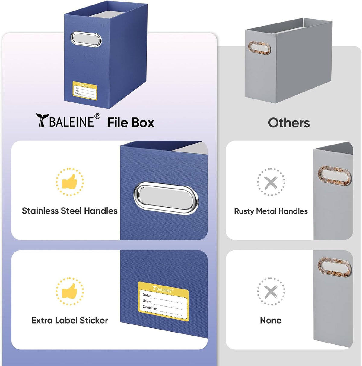 BALEINE File Organizer Box, Cardboard File Folder Organizer with Handle for Letter Size, Portable Collapsible Hanging Filing Box for Home Office Document Storage (2 Pack, Black)