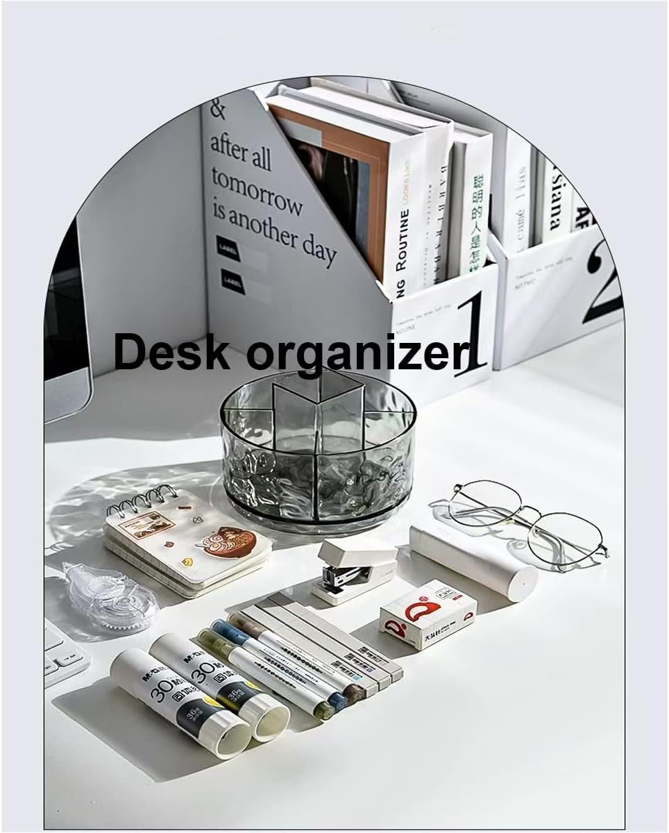 Rotating Pencil Holder, Desk Organizer with Multi-Compartment Design-Stylish, Functional Storage Solution for Home Offices, Classroom, Art Supplies Storage (Transparent white)