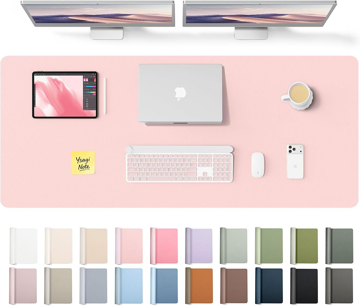 YSAGi Leather Desk Pad Protector, Office Desk Mat, Large Mouse Pad, Non-Slip PU Leather Desk Blotter, Waterproof Laptop Desk Writing Pad for Office and Home (23.6" x 13.8", Eggshell) - Colors A