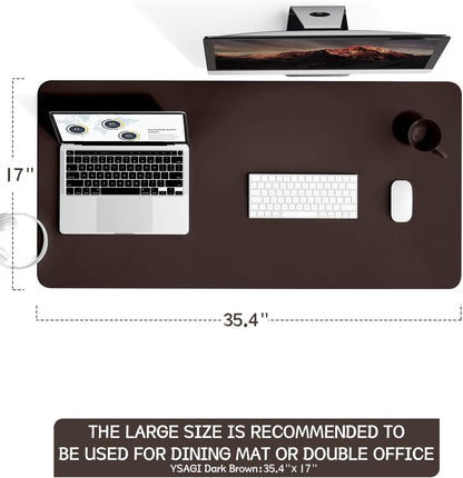 YSAGi Non-Slip Leather Desk Pad, Waterproof Laptop Computer Desk Keyboard Mat, Table Protector Blotter Mat, Large Mouse Pad for Office/Work/Home/Decor(Dark Brown, 31.5" x 15.7")
