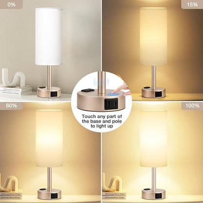 Fenmzee Bedside Table Lamp for Bedroom - Dimmable Touch, USB A+C, AC Outlet