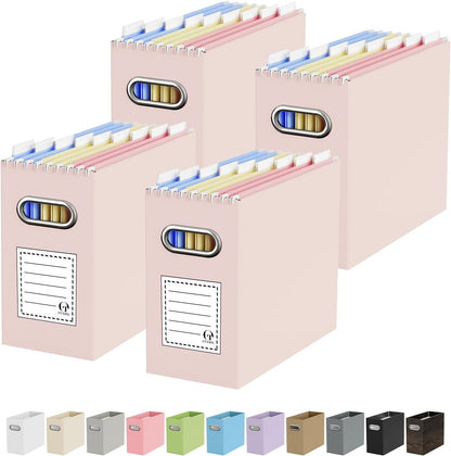 Oterri File Organizer Box, Portable Collapsible Cardboard File Folder Organizer with Handle for Letter Size Hanging Files, Document Storage Box for Home Office & Classroom (Pink)