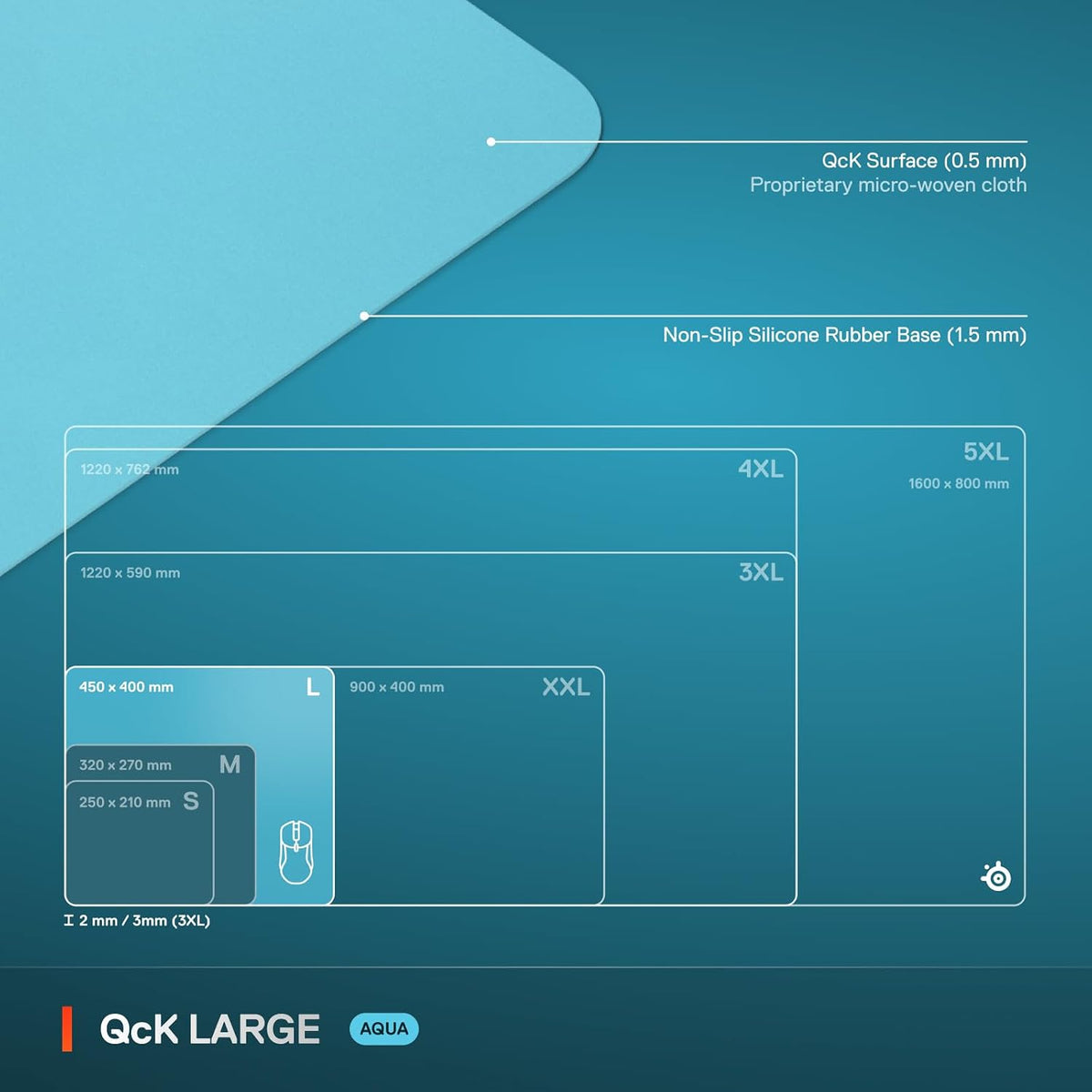 QcK Gaming Mouse Pad - XXL Cloth - Peak Tracking and Stability - Esports Mousepad - Never-Slip - Full Desk Coverage