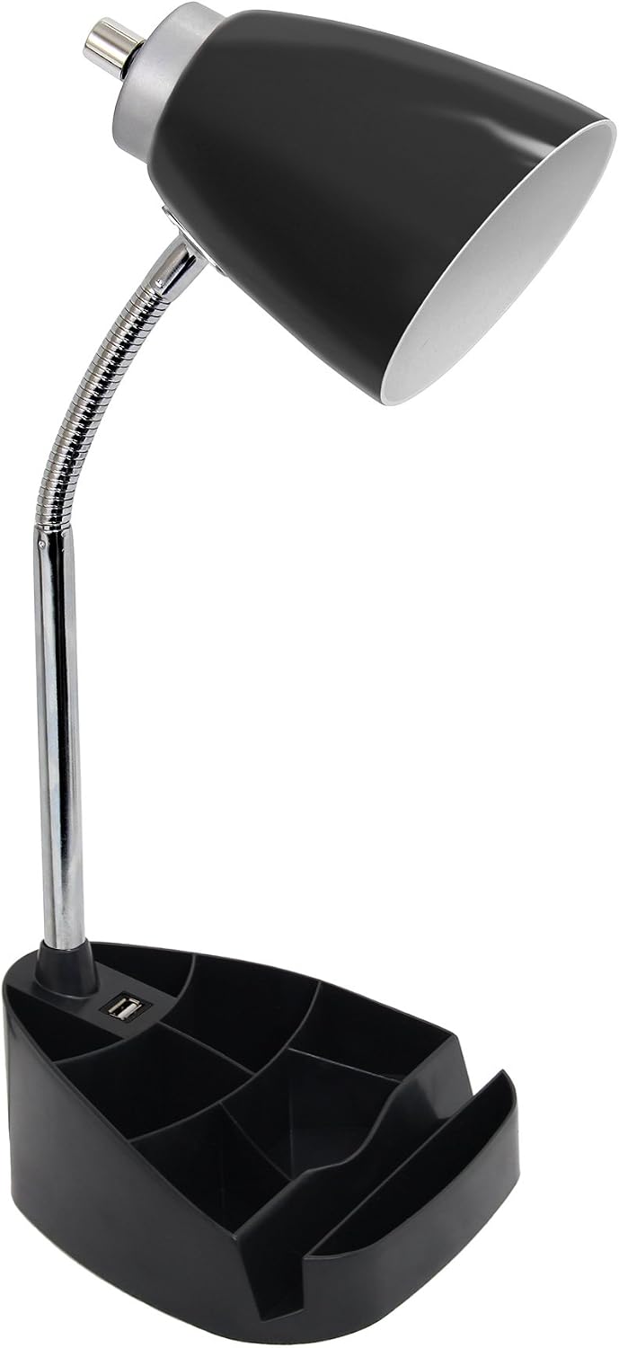 Limelights LD1056-BLK Desk Lamp Organizer with iPad Tablet Book Stand and USB Charging Port, Black