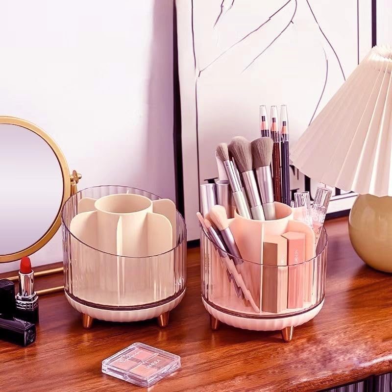 Rotating Pencil Holder, Desk Organizer with Multi-Compartment Design-Stylish, Functional Storage Solution for Home Offices, Classroom, Art Supplies Storage (Transparent white)