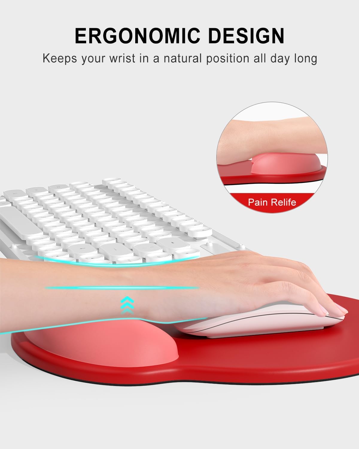 Ergonomic Mouse Pad with Wrist Rest, Comfortable Silicone Non-Slip Computer Pain Relief Gel Mouse Mat with Wrist Support for Gaming, Work, Office, Women & Men, Cute Pattern, Beige