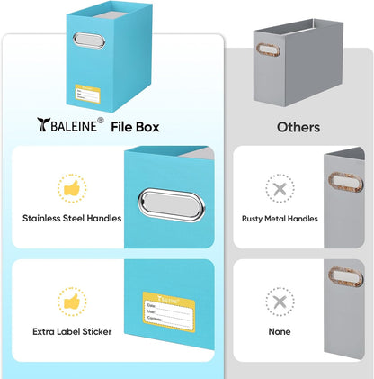 BALEINE File Organizer Box, Cardboard File Folder Organizer with Handle for Letter Size, Portable Collapsible Hanging Filing Box for Home Office Document Storage (2 Pack, Black)