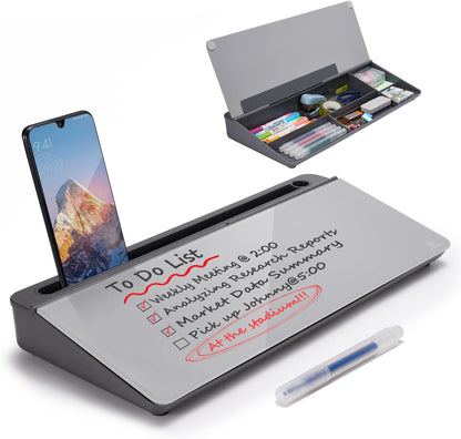 TSJ OFFICE Desktop Whiteboard Dry-Erase-Board - Computer Keyboard Stand White Board Surface Pad with Drawer, Desk Organizers with Accessories for Office, Home, School Supplies - Black