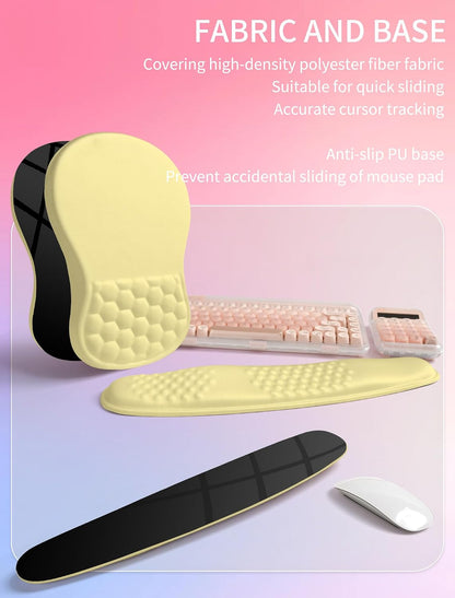 2in1 Combination, Wave Keyboard Wrist Rest and Ergonomic Curvature Mouse Pad Wrist Support for Relieve Wrist Pain, Filled with Soft Cushion Memory Foam, Black