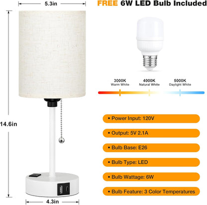 Dicoool Bedside Table Lamp for Bedroom - Small Desk Lamp with USB Ports