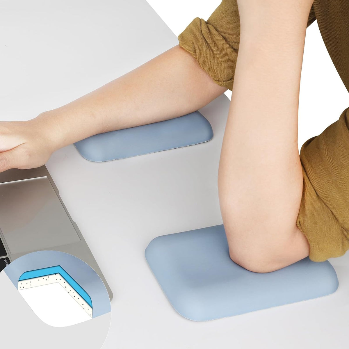 Leolee Elbow Rest Pads for Desk, Black Ergonomic Wrist Rest Arm Rest Pads | Memory Foam & Non-Slip Base, Armrest Cushion Support Pad Relieve Elbow and Wrist Pain for Computer, Office, 2 Packs