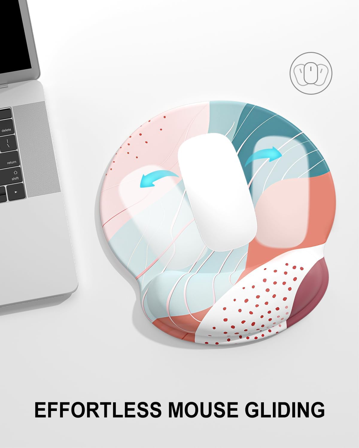 Ergonomic Mouse Pad with Wrist Rest, Comfortable Silicone Non-Slip Computer Pain Relief Gel Mouse Mat with Wrist Support for Gaming, Work, Office, Women & Men, Cute Pattern, Beige