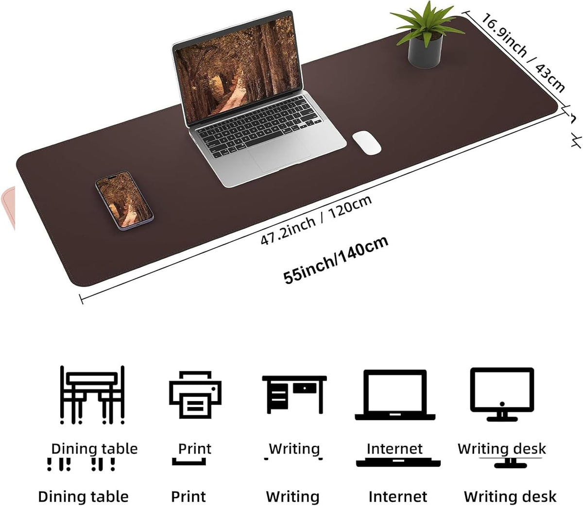 Large Desk Mat, 47" x 17", Black