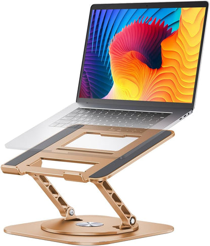 AOEVI Adjustable Computer Stand with 360 Rotating Base, Ergonimic Foldable Laptop Riser for Desk Compatible with MacBook Pro/Air Notebook up to 16 Inches, Silver