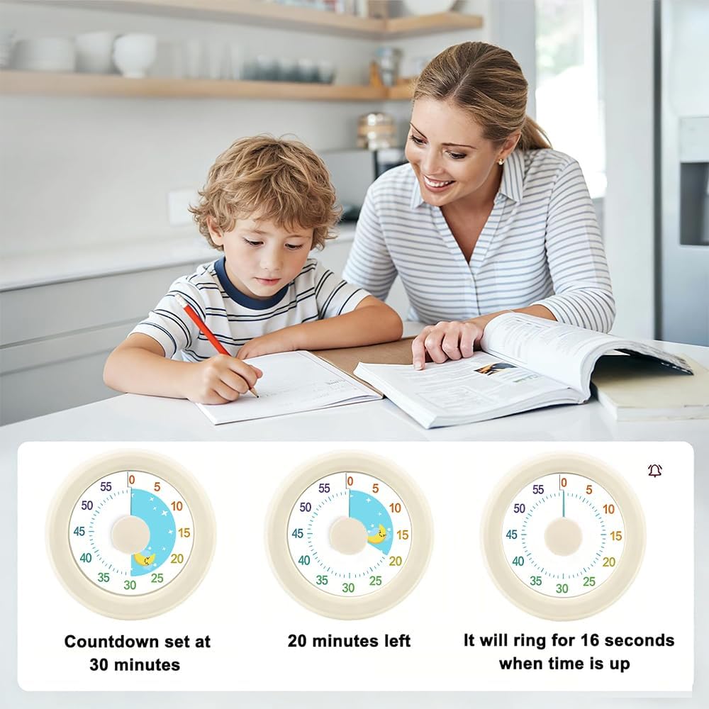 60 Minute Visual Timer with Silent Operation Visual Countdown Timer Rainbow Disk 60 Minute Countdown Timer Task Reminder Home and Kitchen Timer for Kids Desk, Office Meetings (White-Rainbow)