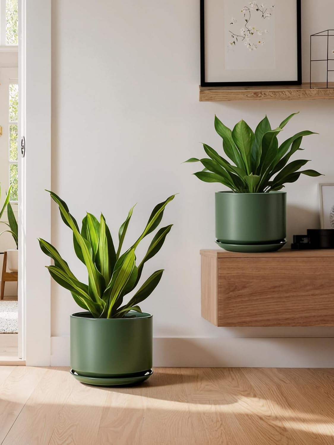 LE TAUCI Ceramic Pots for Plants, 6.8 Inch Plant Pots with Drainage Hole & Saucer, Modern Planter for Indoor Plants, Stable & Durable, Perfect for Living Room or Office Decor, White