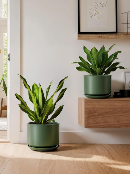 LE TAUCI Ceramic Pots for Plants, 6.8 Inch Plant Pots with Drainage Hole & Saucer, Modern Planter for Indoor Plants, Stable & Durable, Perfect for Living Room or Office Decor, White