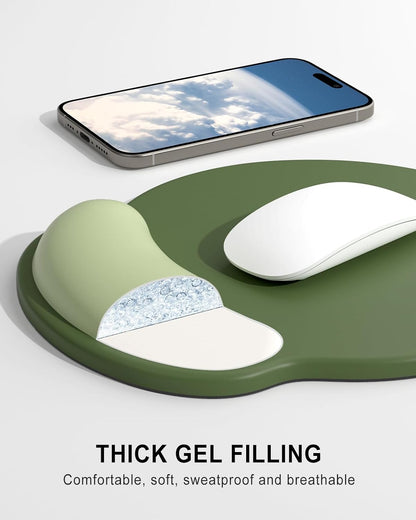Ergonomic Mouse Pad with Wrist Rest, Comfortable Silicone Non-Slip Computer Pain Relief Gel Mouse Mat with Wrist Support for Gaming, Work, Office, Women & Men, Cute Pattern, Beige