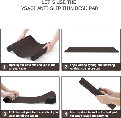 YSAGi Non-Slip Leather Desk Pad, Waterproof Laptop Computer Desk Keyboard Mat, Table Protector Blotter Mat, Large Mouse Pad for Office/Work/Home/Decor(Dark Brown, 31.5" x 15.7")