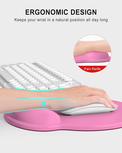 Ergonomic Mouse Pad with Wrist Rest, Comfortable Silicone Non-Slip Computer Pain Relief Gel Mouse Mat with Wrist Support for Gaming, Work, Office, Women & Men, Cute Pattern, Beige