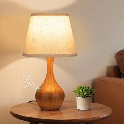Seealle Touch Table Lamp for Bedroom, 3-Way Dimmable Small Bedside Lamps for Night Stands with Wires, Wood-Paint Desk Lamp for Kids Room, Office, Living Room, End Table(LED Bulb Included)