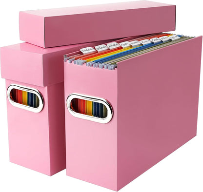 File Organizer Box with Lid & Handle, Thickened Cardboard Hanging File Folder Storage Boxes for Letter Size, Portable Filing Organizer for Office, Home, Classroom, Black