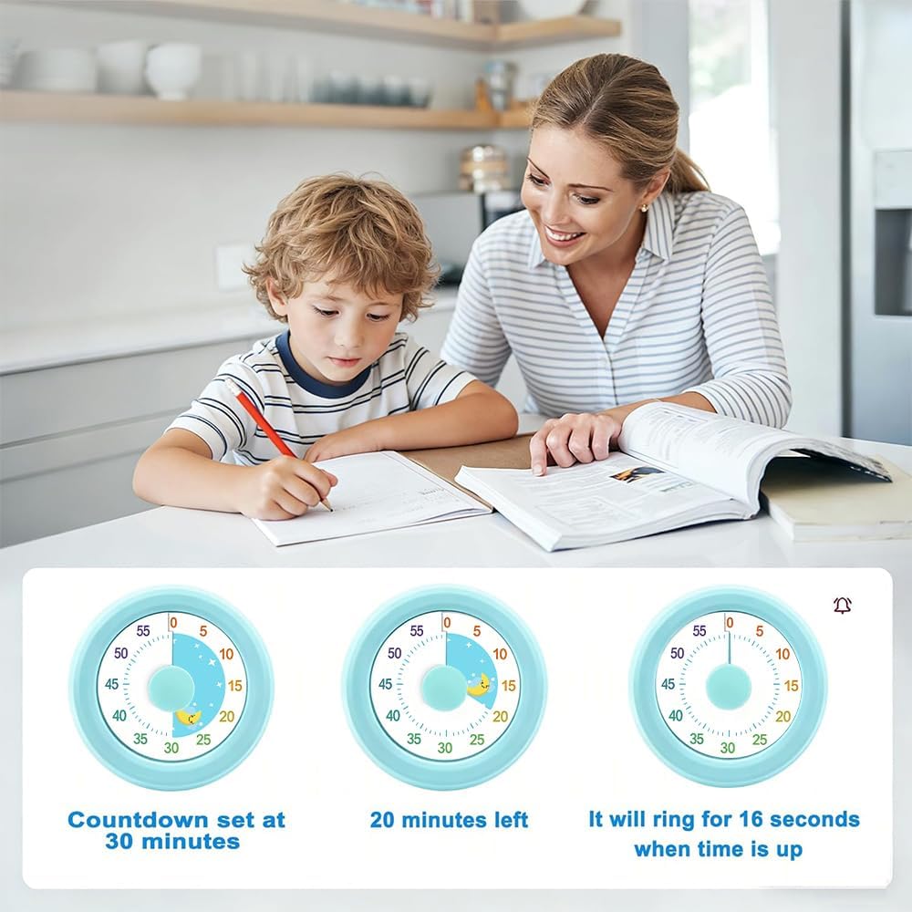 60 Minute Visual Timer with Silent Operation Visual Countdown Timer Rainbow Disk 60 Minute Countdown Timer Task Reminder Home and Kitchen Timer for Kids Desk, Office Meetings (White-Rainbow)