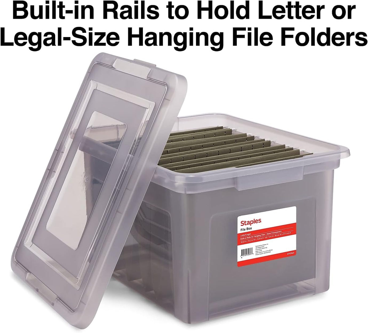Hanging File Folder Box, Storage Bin Organizer, Snap Lid, Clear