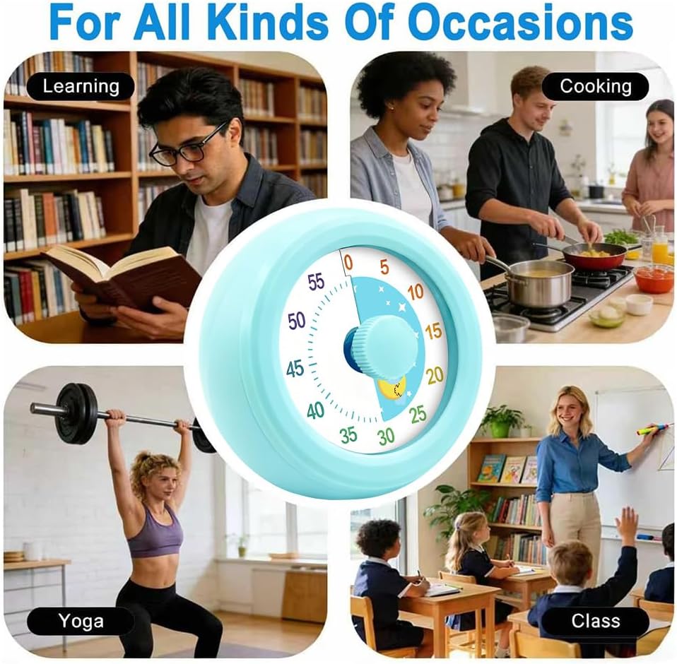 60 Minute Visual Timer with Silent Operation Visual Countdown Timer Rainbow Disk 60 Minute Countdown Timer Task Reminder Home and Kitchen Timer for Kids Desk, Office Meetings (White-Rainbow)
