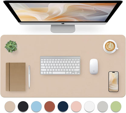 Bloss Leather Desk Pad and Keyboard Wrist Rest, Large Mouse Pad + Keyboard Pad+Mouse Wrist Support, Non-Slip Desk Mat Protector for Office, Home(31.5×15.7 Inches,Beige) - Colors A