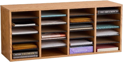 Safco 9422GR Wood Adjustable Literature & Paper Organizer, 16 Adjustable Compratment, Stackable Durable Construction, Home, Office, Mailroom, Classroom Mailbox , Gray