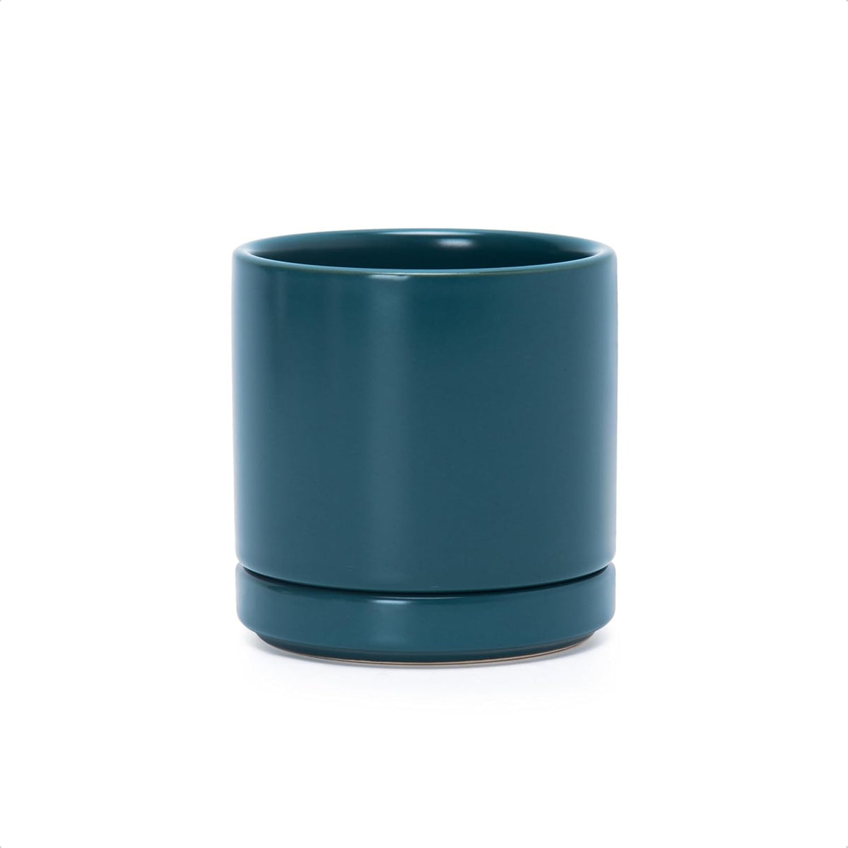 D'vine Dev 4.7 Inch Ceramic Planter Pot with Drainage Hole and Saucer, Indoor Cylinder Round Planter Pot, Teal, 94-O-B-9