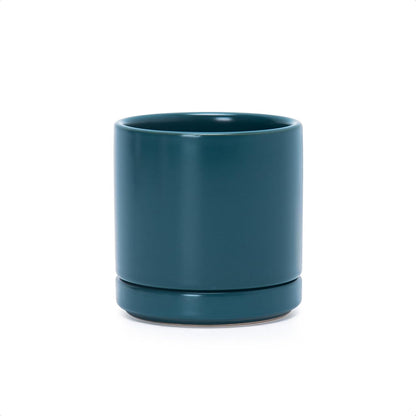 D'vine Dev 4.7 Inch Ceramic Planter Pot with Drainage Hole and Saucer, Indoor Cylinder Round Planter Pot, Teal, 94-O-B-9
