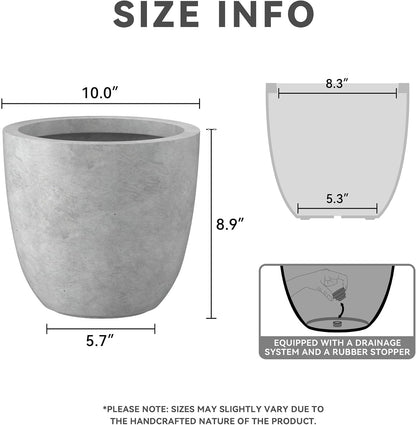 Kante 8.9" H x 10" W Small Concrete Planter, Compact Desktop Plant Pot with Drainage Hole & Rubber Plug – Lightweight Breathable Cement Container for Succulents, Cactus, Herbs, Indoor Outdoor, Gift