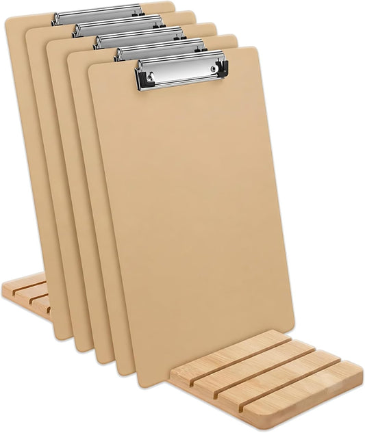 Bamboo Clipboard Holder, 12 Slots Clipboard Organizer, Storage Rack, Document Typing Paper Stand, Receipt Holder, Menu Display Receipt, for Office School Teacher No Assembly Required, 5.9x15.7''