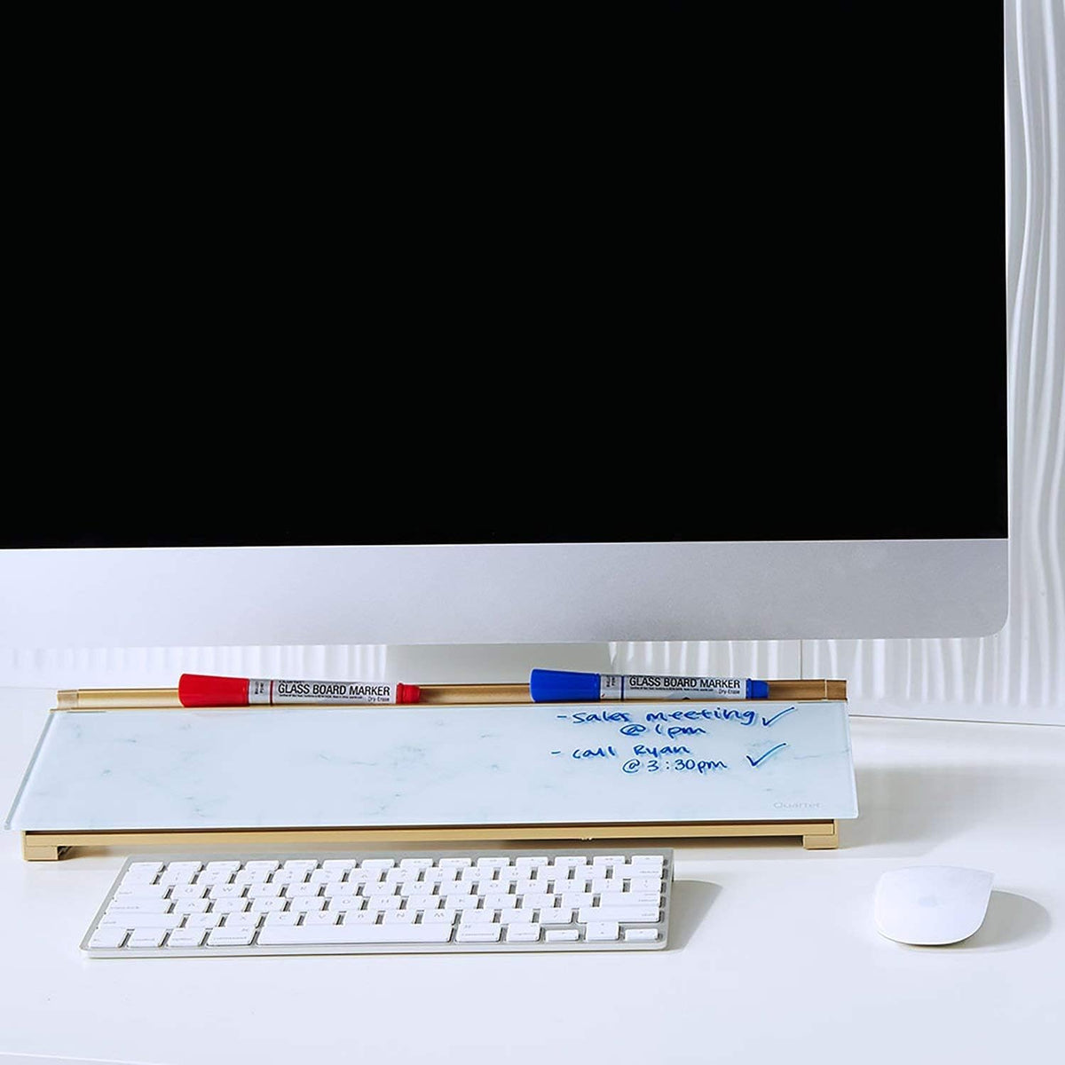 Quartet Glass Dry Erase White Board, Desktop Computer Pad for Notetaking, 18" x 6" Whiteboard, Clean Erase Surface with Storage, 1 Dry Erase Marker, White Surface (GDP186)