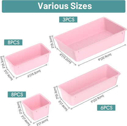 WOWBOX 25 PCS Clear Plastic Drawer Organizer Set, 4 Sizes Desk Drawer Divider Organizers and Storage Bins for Makeup, Jewelry, Gadgets for Kitchen, Bedroom, Bathroom, Office