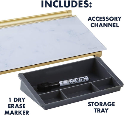 Quartet Glass Dry Erase White Board, Desktop Computer Pad for Notetaking, 18" x 6" Whiteboard, Clean Erase Surface with Storage, 1 Dry Erase Marker, White Surface (GDP186)