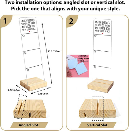 Monitor Memo Board with Removable Wooden Base Acrylic Portable Sticky Note Holder, It is Okay to Acrylic Message Board Sign, Office Desk Desk Set Sticky Notes 100 Sheets