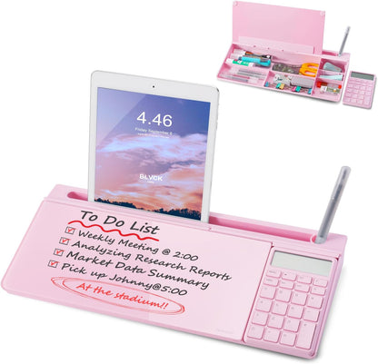 TSJ OFFICE Desktop Whiteboard Dry-Erase-Board - Computer Keyboard Stand White Board Surface Pad with Drawer, Desk Organizers with Accessories for Office, Home, School Supplies - Black