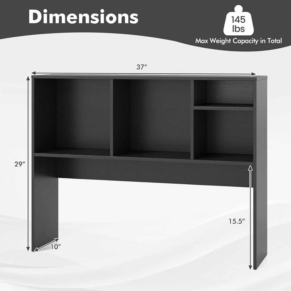 Desktop Bookshelf, Countertop Storage Hutch with 5 Shelves for Computer Desk, Desk 3-Tier Display Rack, Multipurpose Wood Desktop Hutch Storage Organizer for Dorm Office Home
